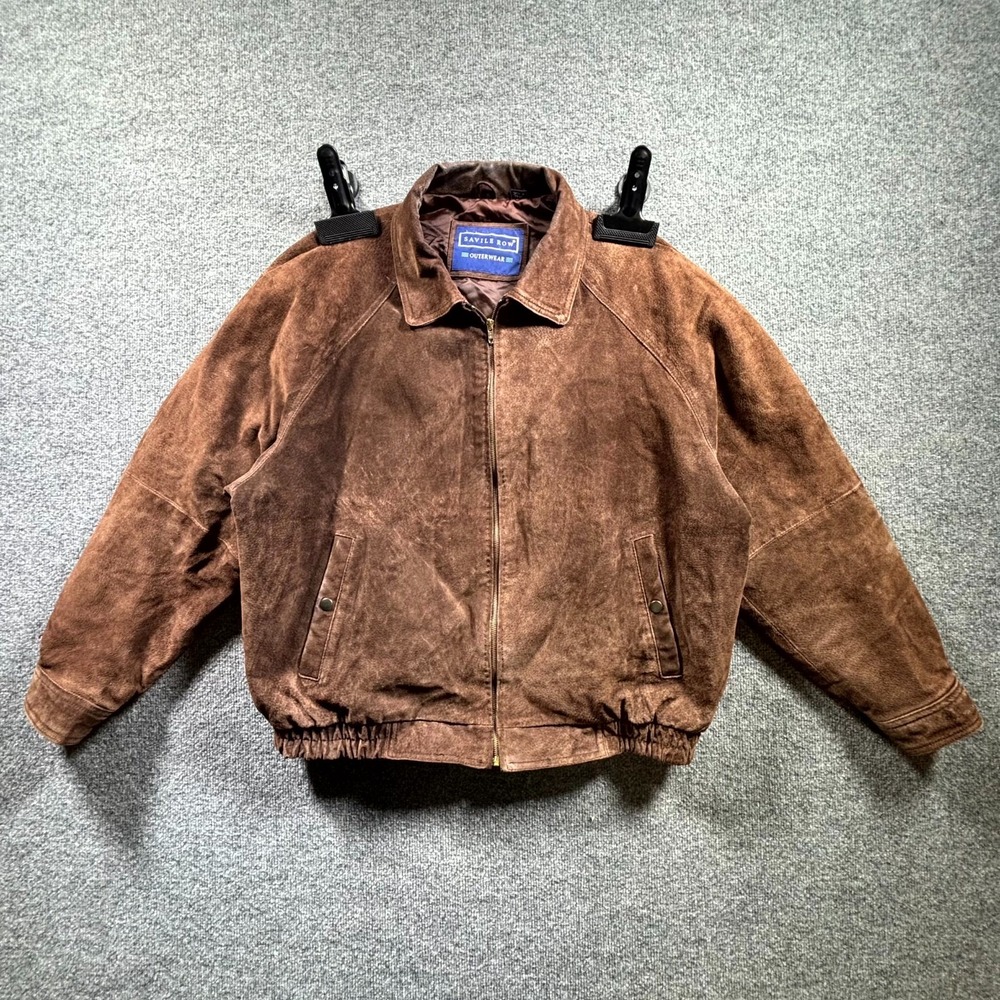 Vintage Savile Row Outerwear Suede Genuine Leather Jacket Mens XL Brown Lined